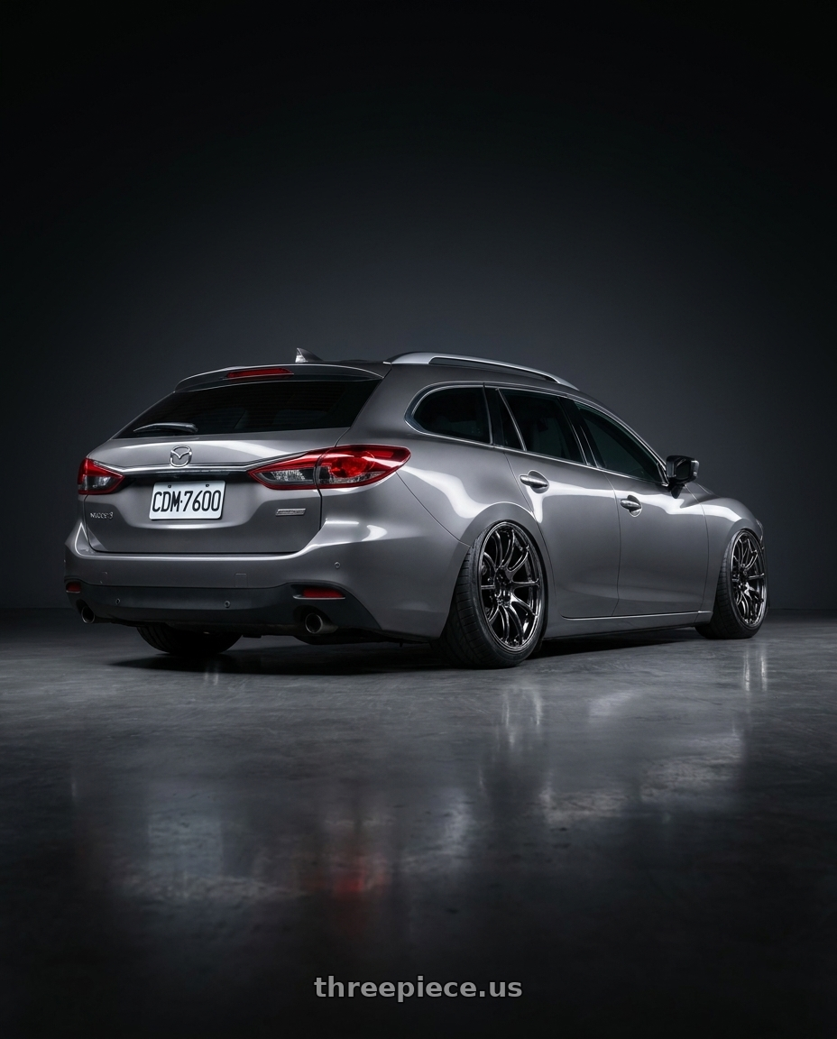 2019 Mazda 6 wagon with Advan Racing RSIII 5x114.3 19x8.5 +45 BLACK CHROME wheels rear three quarter view meaty tires