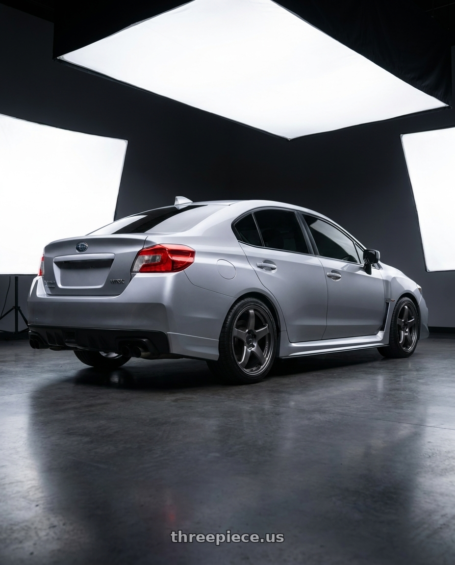 2018  SUBARU  WRX with Enkei PF05 5x114.3 18x8.5+38 Dark Silver wheels rear three quarter view square tires