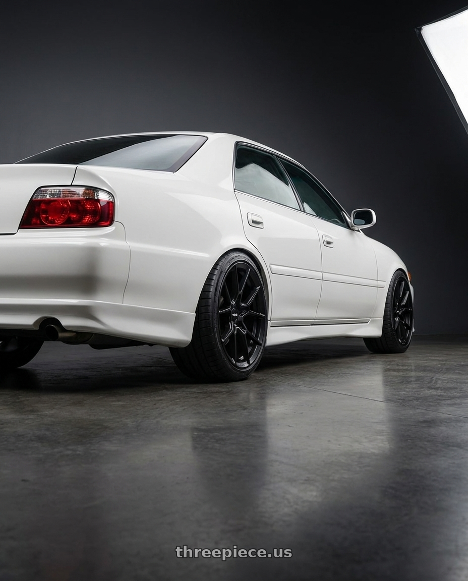 1998 Toyota Chaser with Rotiform RC199 KPR 5X112 19x8.5 +45 SATIN BLACK wheels rear three quarter view square tires