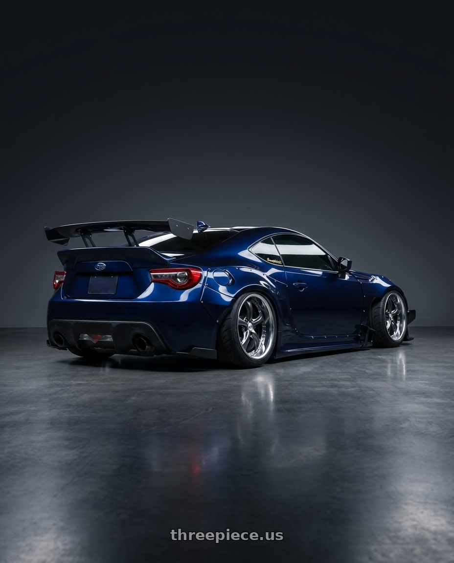 2020 Subaru brz with Work Wheels VS-KF 5X114.3 19x8+40 Brilliant Silver Black A Disk FULL REVERSE wheels rear three quarter view meaty tires