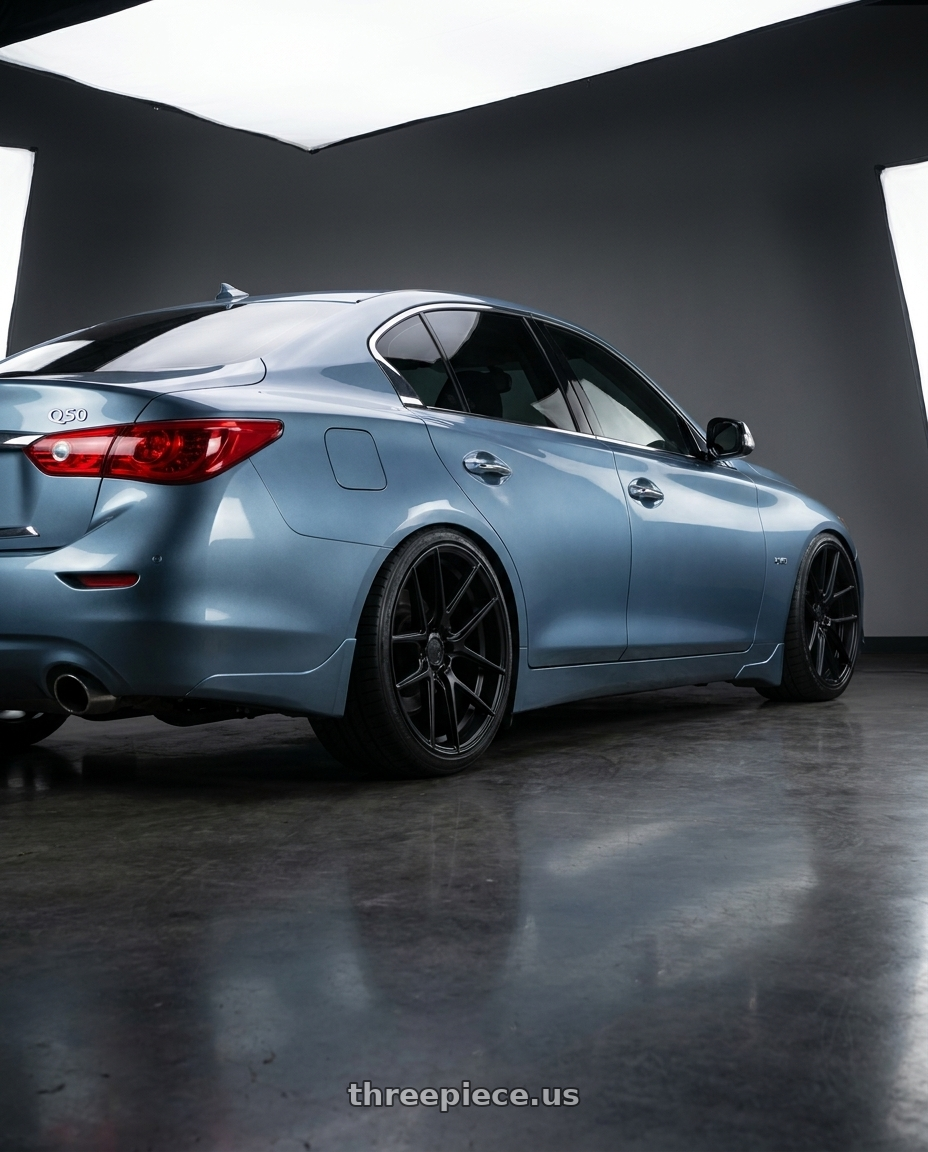 2014 infinity q50 awd with Aodhan AFF3 5x114.3 20x10.5+45 Matte Black wheels rear three quarter view square tires