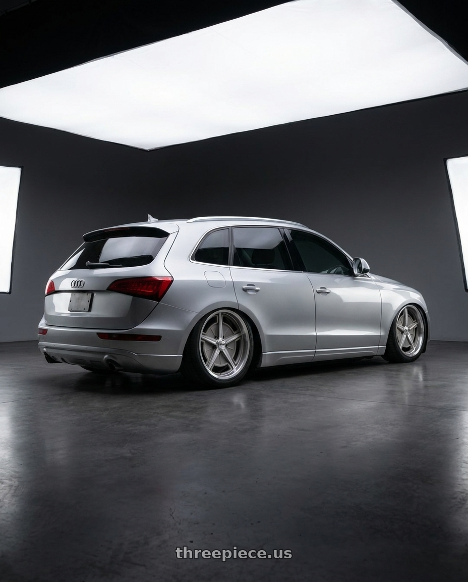 2013 AUDI Q5 with Ridler Type 605 5x120.65 17x7+0 Machined Spokes & Lip wheels rear three quarter view square tires