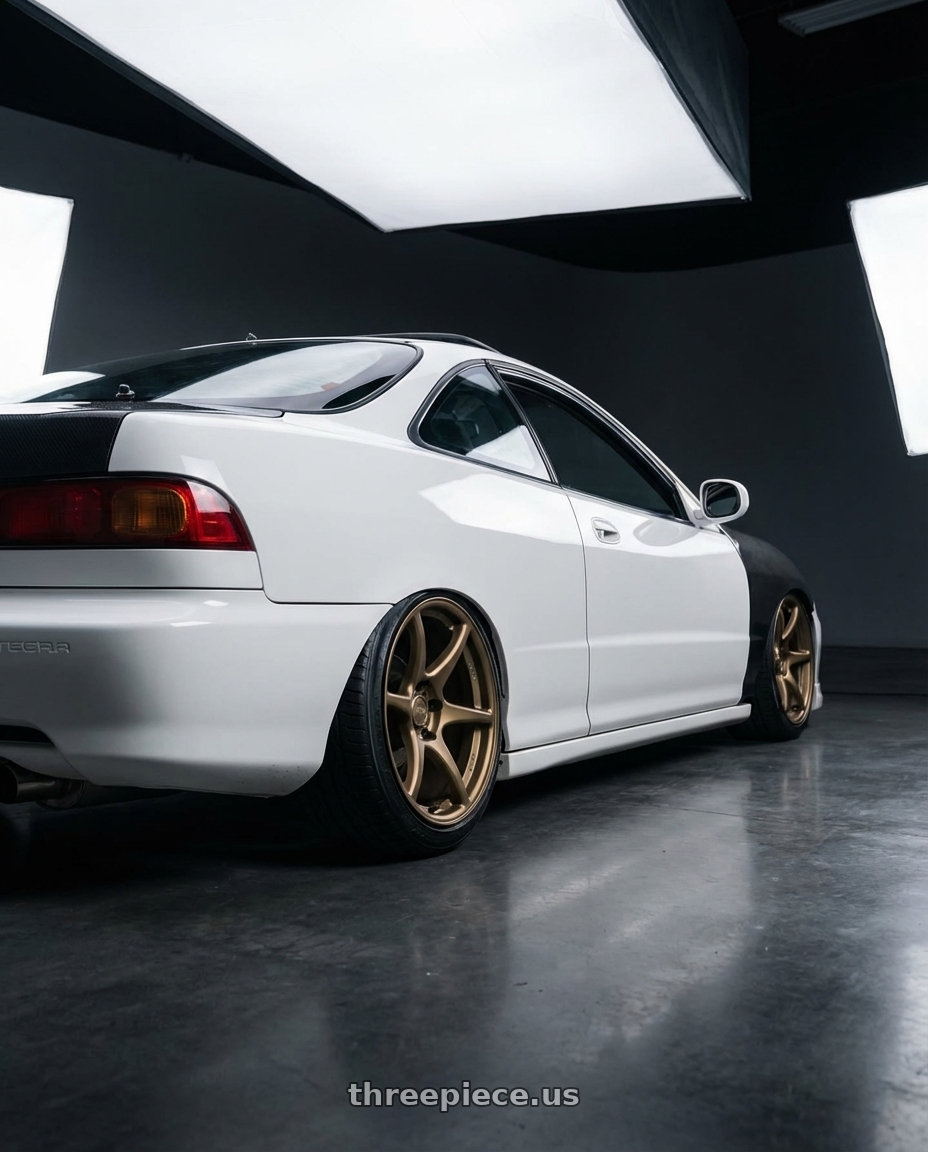 1994 Acura integra type r with Kansei K11B Tandem 5X100 18x8.5 35 Bronze wheels rear three quarter view extreme stretch tires