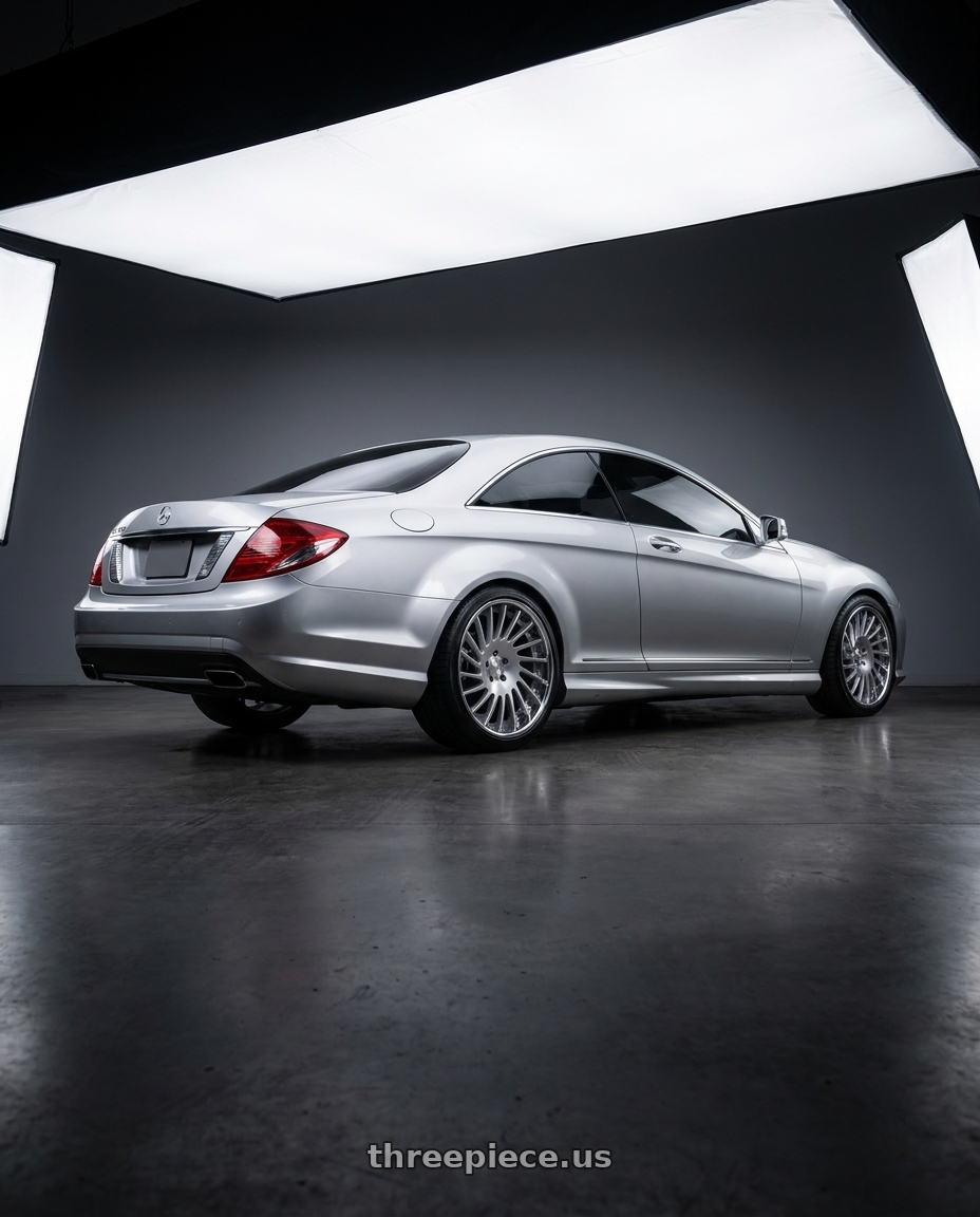 2010 Mercedes-benz CL550 with SSR CV05 5X112 20X8.5+38 NR Disk Crystal Silver wheels rear three quarter view square tires