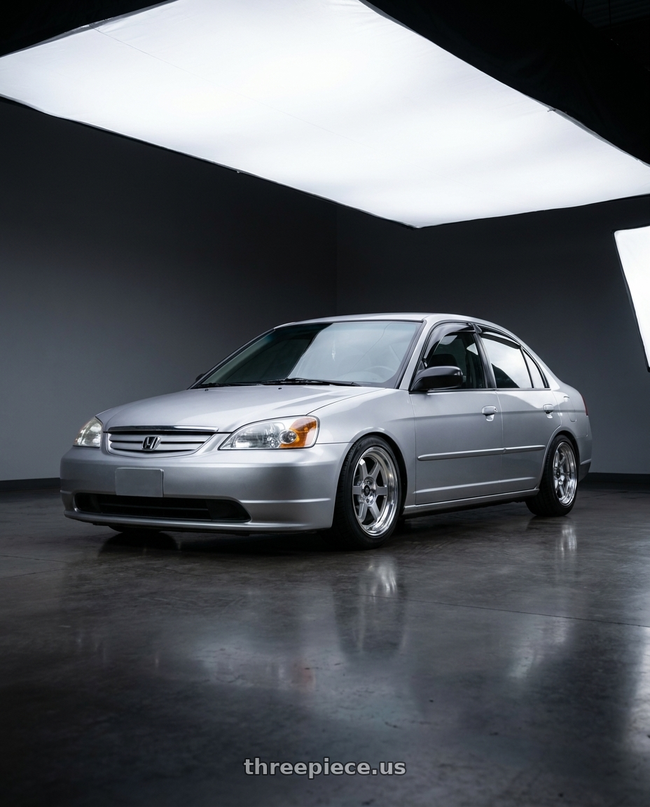 2002 civic ex sedan silver with MST Wheels Time Attack 4x100 16x8.0 +20 Machined wheels
