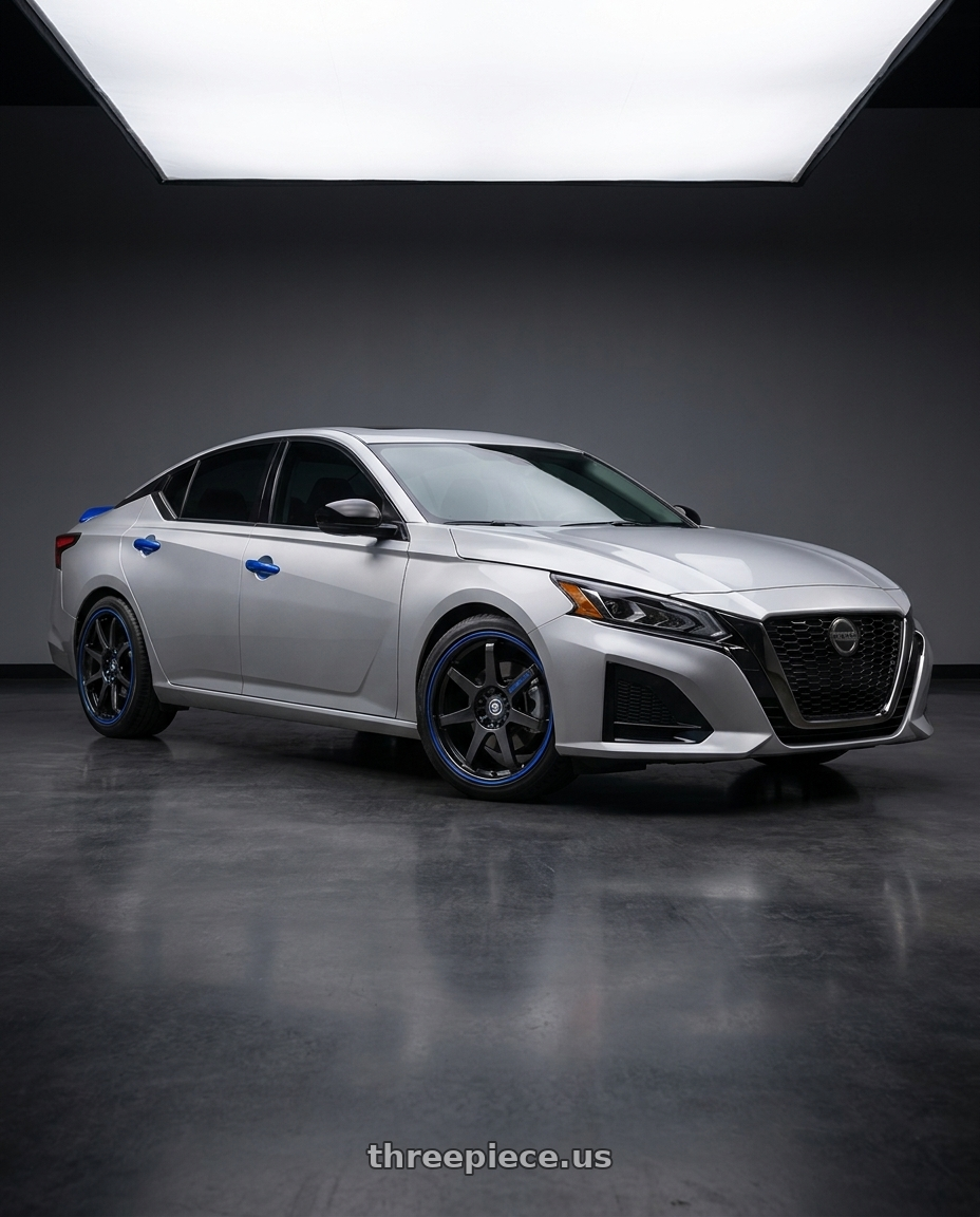 2023 nissan altima with Spec-1 SPT-33 blank 4x/5x 19x8.5 +38 Gloss Black & Blue Line wheels