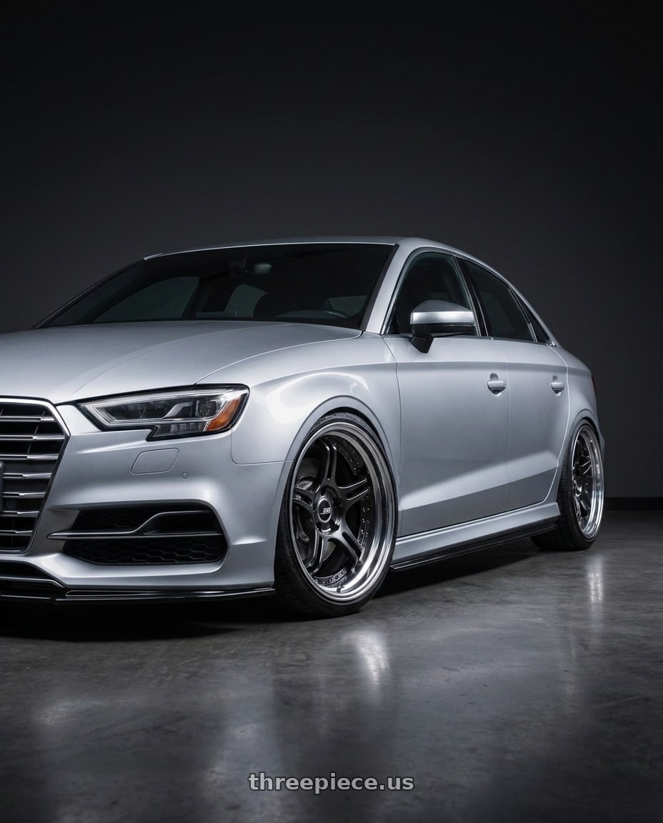 2015 Audi A3 Quattro with SSR Professor SPX STD 5x112 19X9.5+35 MD Disk Prism Dark Gunmetallic wheels front three quarter view lowered stance