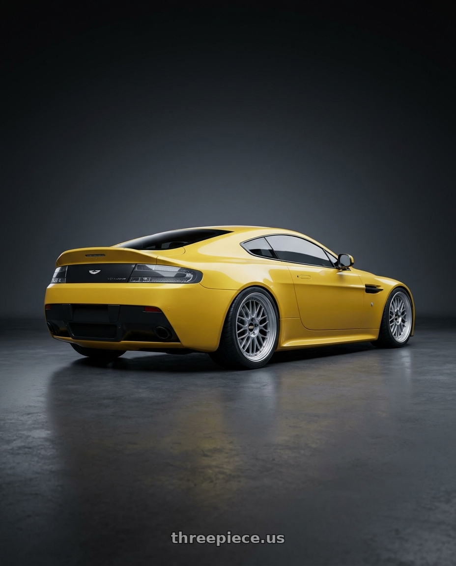 2014 Aston Martin V12 Vintage with BBS LM 5x114.3 18x8.0+35 Diamond Silver wheels rear three quarter view square tires