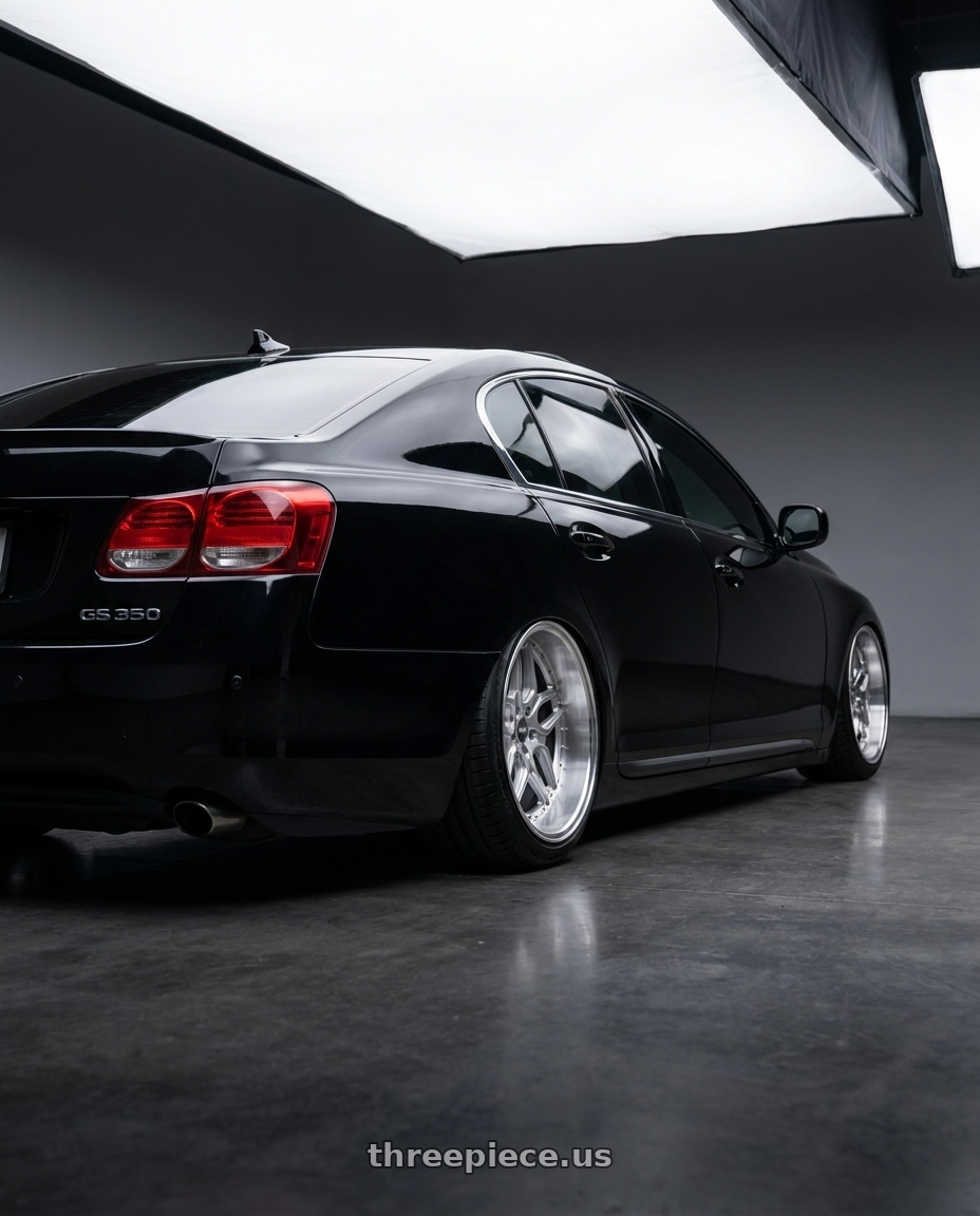 2007 Lexus gs350 black  with ESR Wheels CS SERIES CS15 5x114.3 18x9.5 +35 Hyper Silver wheels rear three quarter view slight stretch tires