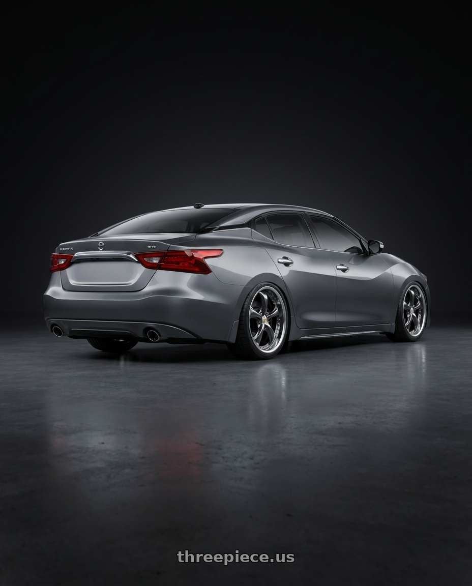 2016 nissan maxima sr gun with Work Wheels VS-KF 5X114.3 19x8+40 Brilliant Silver Black A Disk FULL REVERSE wheels rear three quarter view square tires