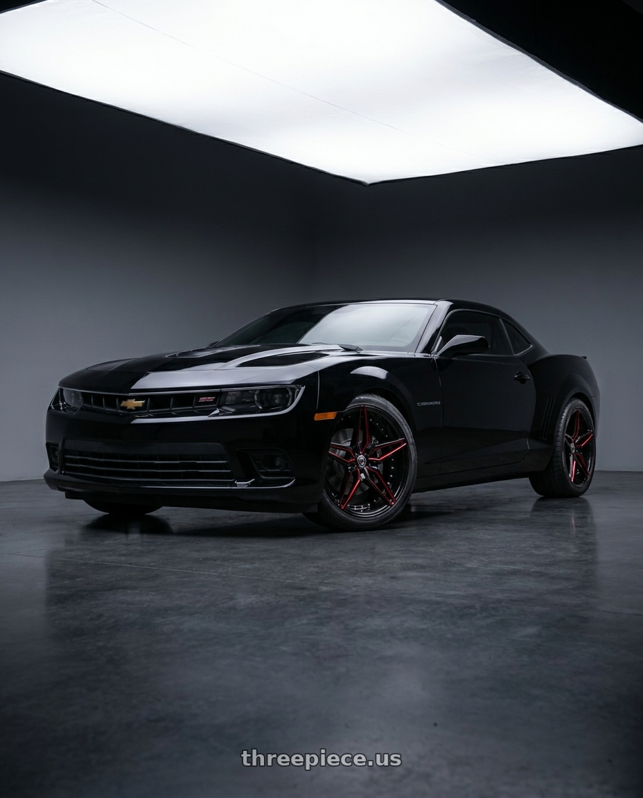 2015 Chevrolet Camaro SS Coupe with MARQUEE WHEELS M3259 5x120 20x10.5+38 BLACK / RED wheels
