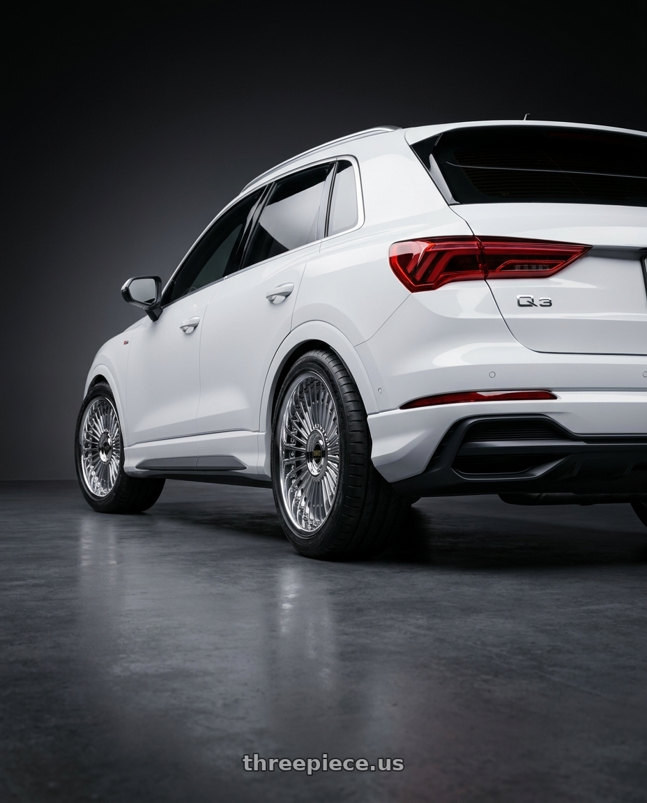 2020 audi q3  with Work Emitz 5x112 Chrome 20x8.5 +45 wheels rear three quarter view square tires
