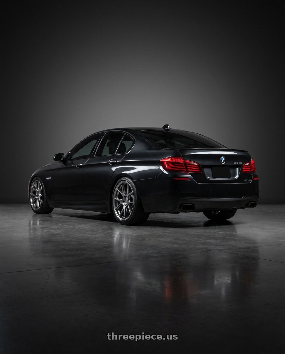 2015 BMW 535i xdrive Carbon with Aodhan AH-X 5x120 18x9.5+35 Hyper Black wheels rear three quarter view slight stretch tires