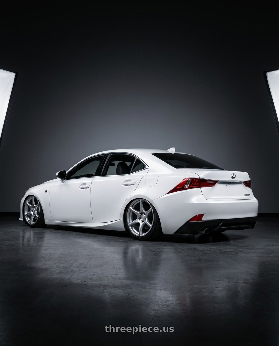 2016 Lexus is 350 f with Kansei K11S Tandem 5x114.3 18x9 12 Hyper Silver wheels rear three quarter view square tires
