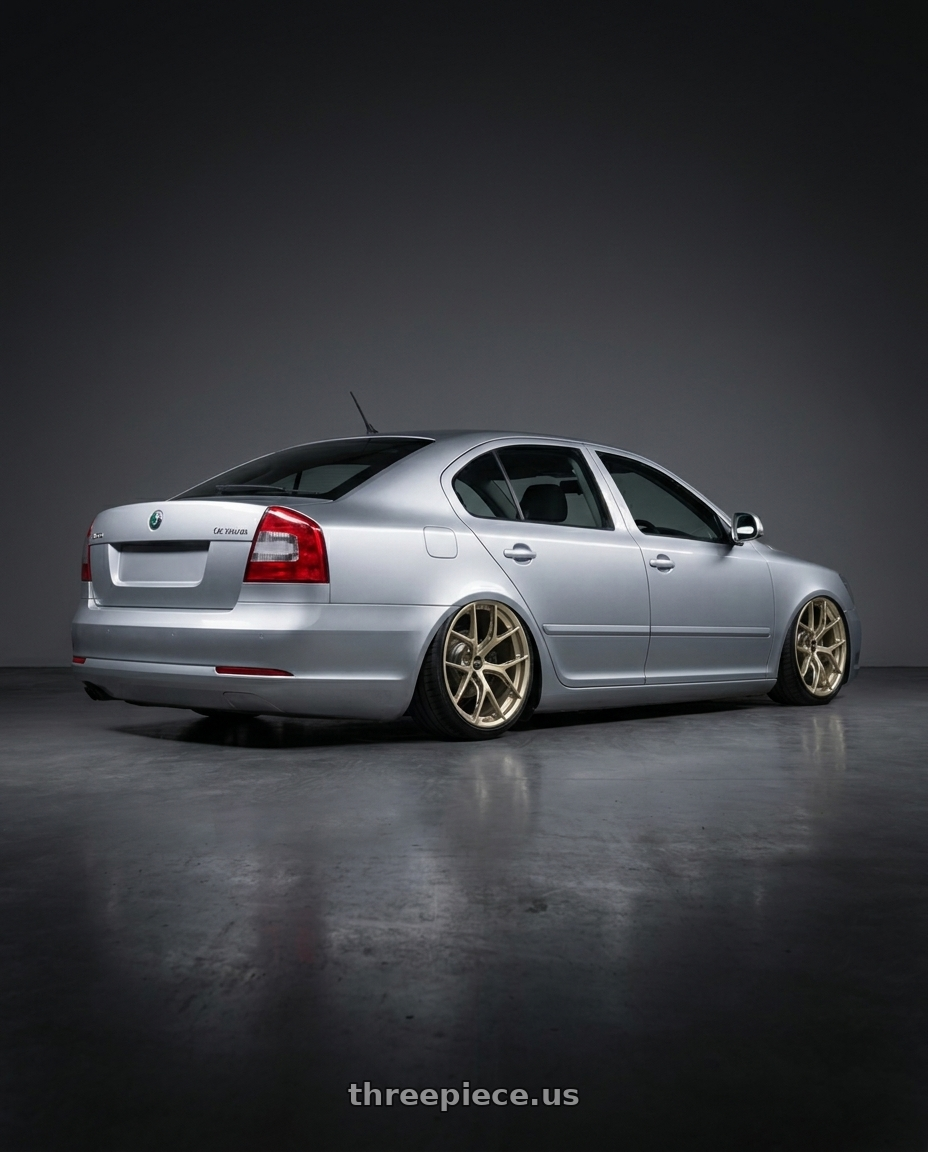 2012 Skoda octavia with BBS FI-R 5x112 19x9 +35 White Gold wheels rear three quarter view slight stretch tires