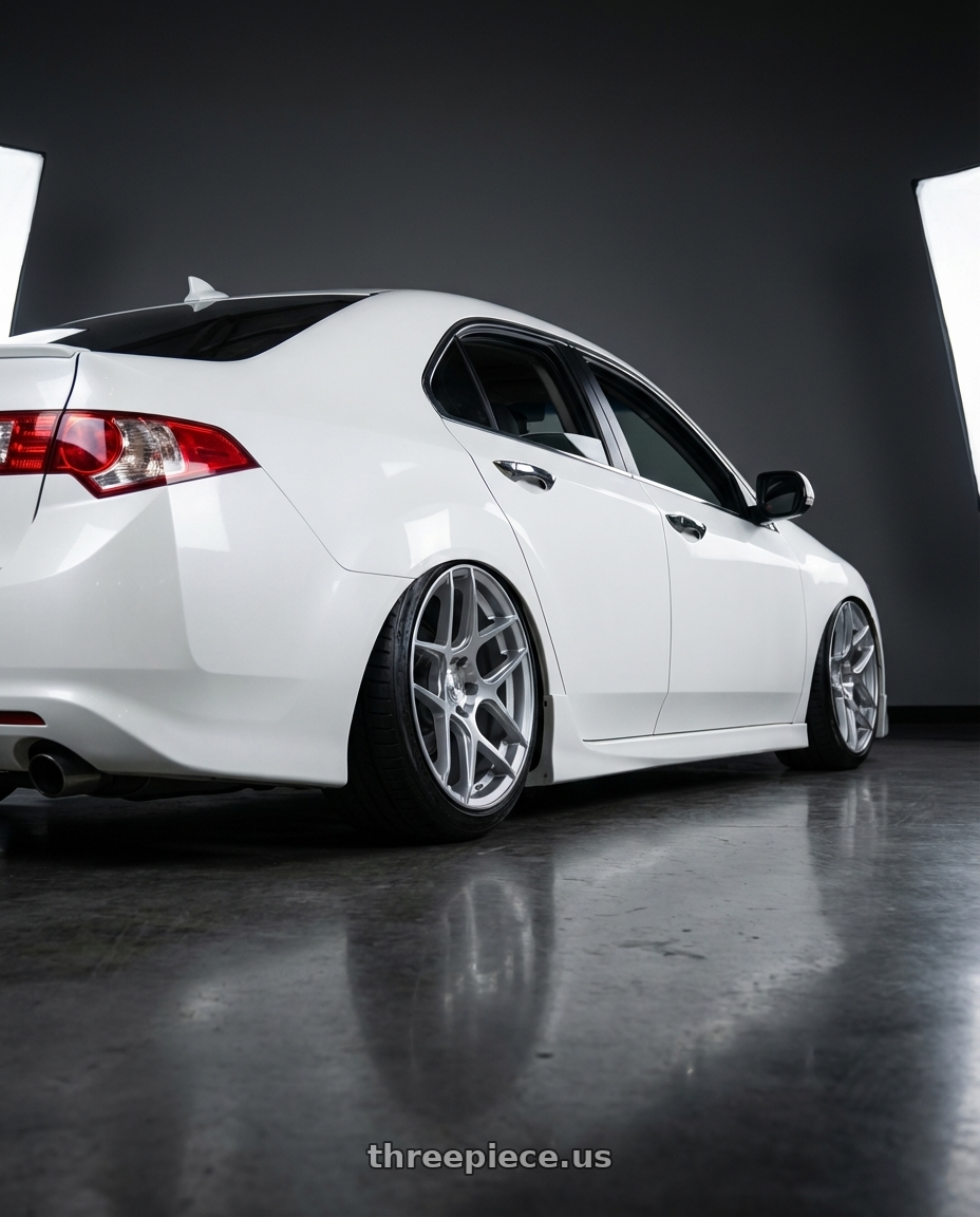 2013 Acura TSX with Aodhan AFF2 5x114.3 19x9.5+35 Gloss Silver Machined Face wheels rear three quarter view slight stretch tires