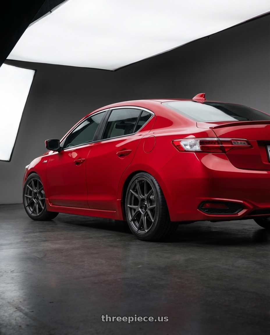 2012 Acura ILX with Konig Ampliform 5x114.3 17x8+40 Dark Metallic Graphite wheels rear three quarter view square tires