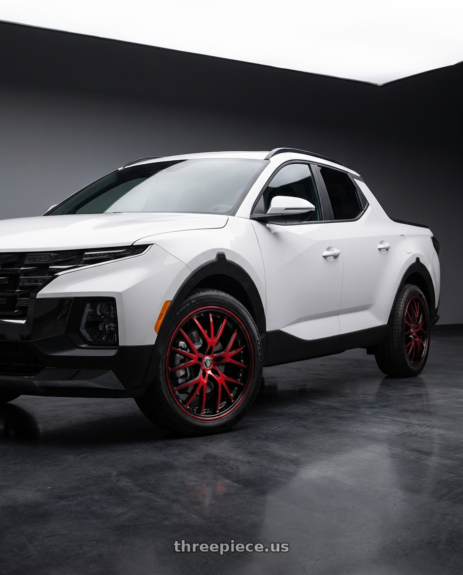 2024 Hyundai Santa Cruz with WHITE DIAMOND w530 5x114.3 20x8.5+35 RED FACE / BLACK wheels