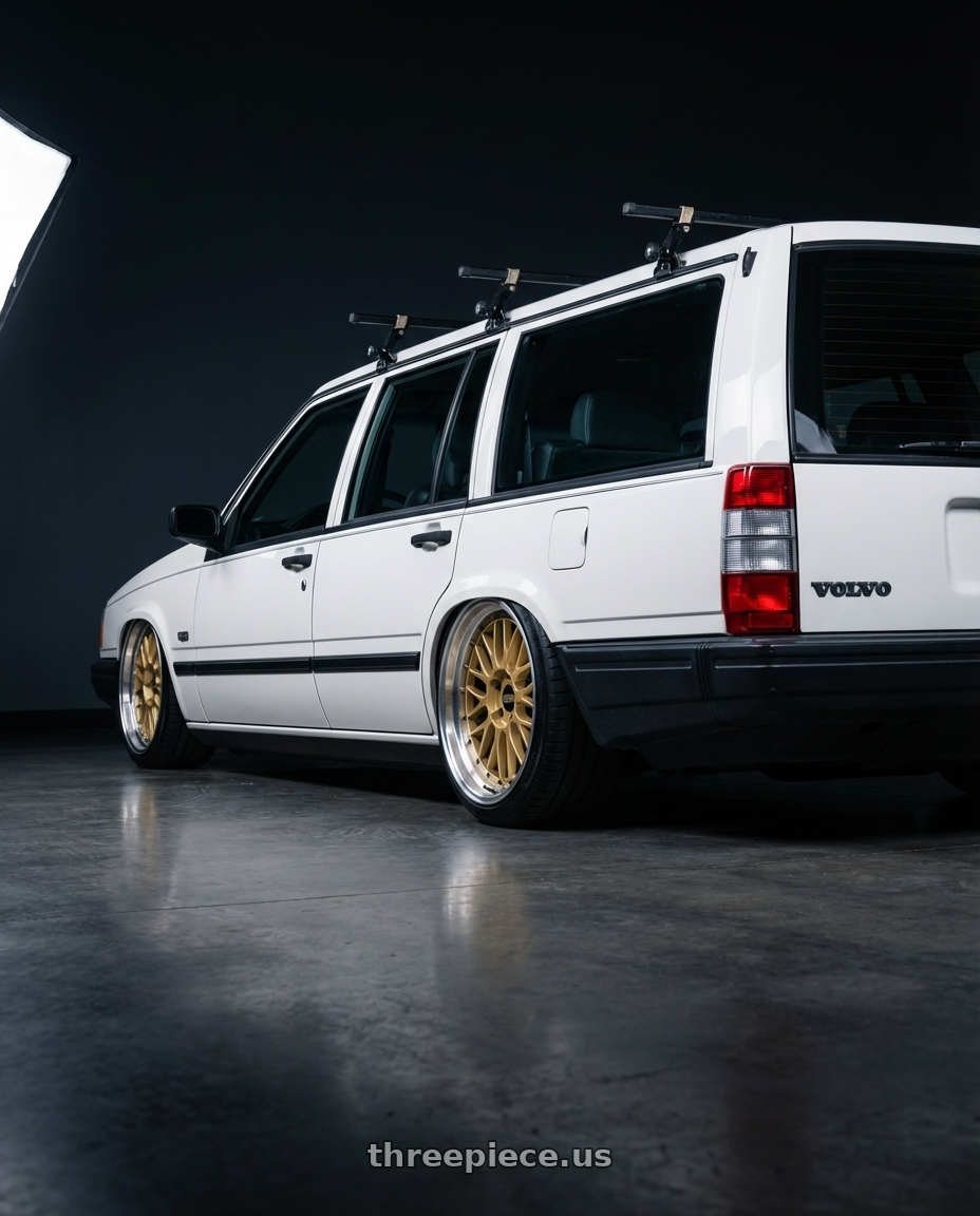1994 volvo 940 turbo wagon with BBS LM 5x114.3 18x9.0+42 Gold wheels rear three quarter view square tires