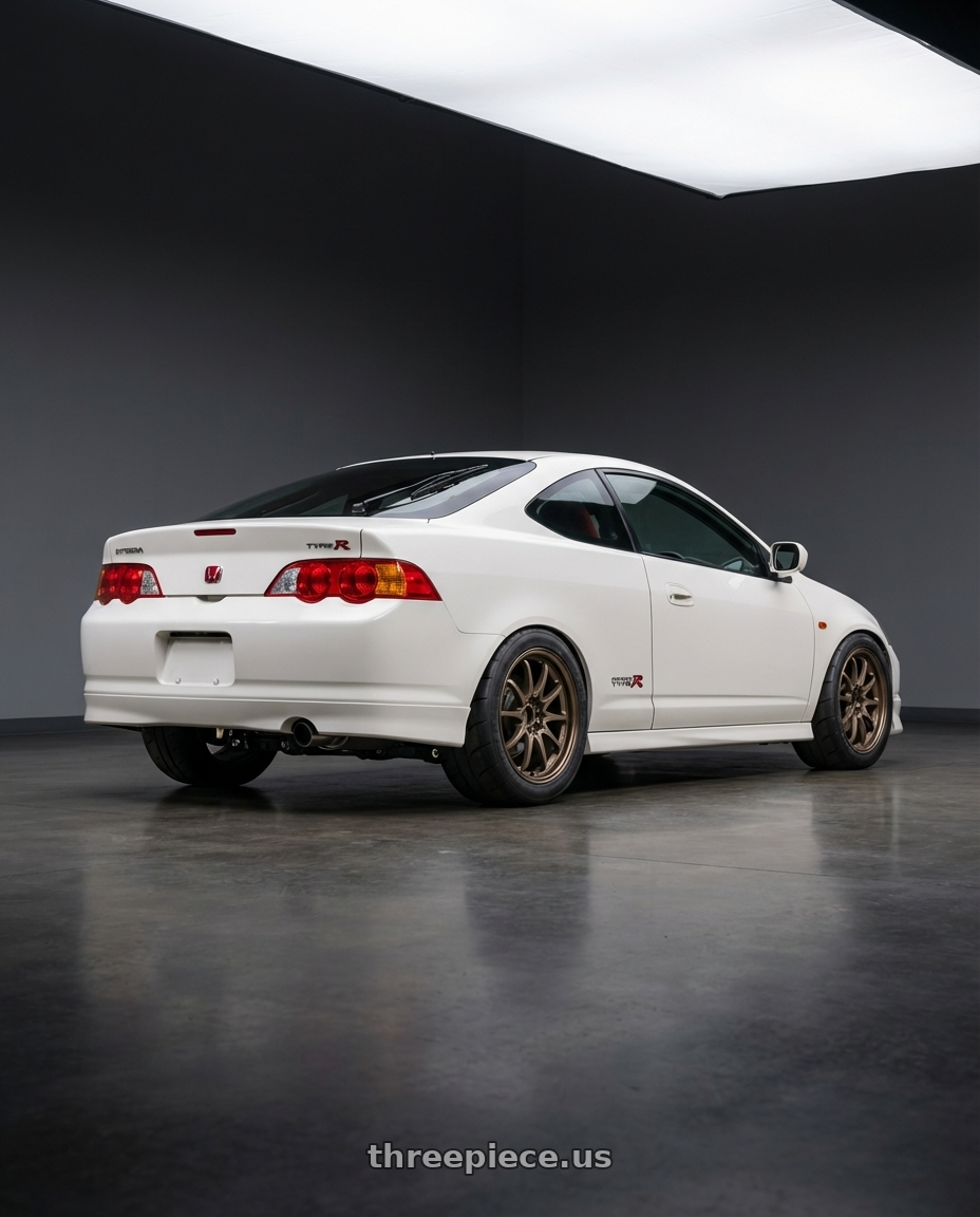 2003 Honda Integra Type R with Volk Racing CE28N 5x114.3 18x8.5 +30 BRONZE wheels rear three quarter view meaty tires