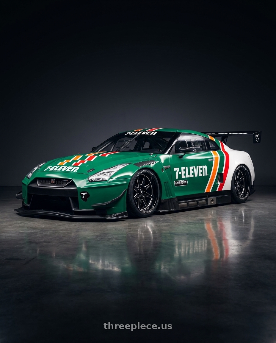 2025 NISSAN GT-R NISMO GT3(TARMAC WORKS × 7-ELEVEN TAIWAN 7-11限定紀念車) with American Force AC002 Trail 6X135 20X10 -18 GLOSS BLACK MILLED wheels