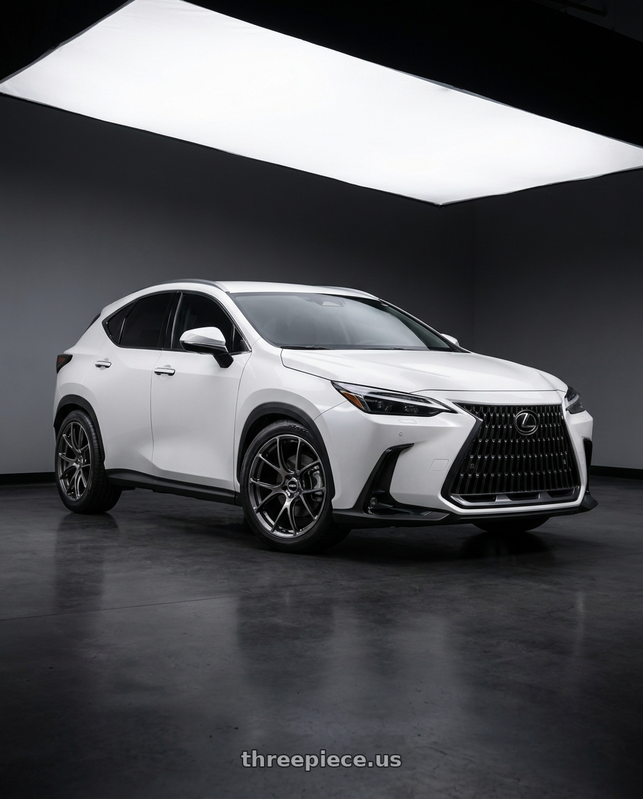 2023 Lexus NX200 white with Volk Racing G16 5x114.3 20x10 +35 BRIGHTENING METAL DARK wheels
