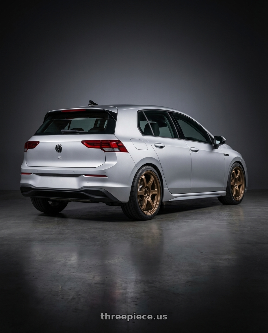 2024 Volkswagen Golf R MK8 with Gram Lights 57DR 5x112 19x10.5 +35 BRONZE 2 wheels rear three quarter view square tires