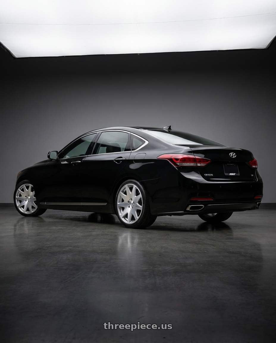 2016 hyundai genesis 3 8 with MRR HR3 5x114.3 19x8.5  +35 Silver Machine Face wheels rear three quarter view square tires