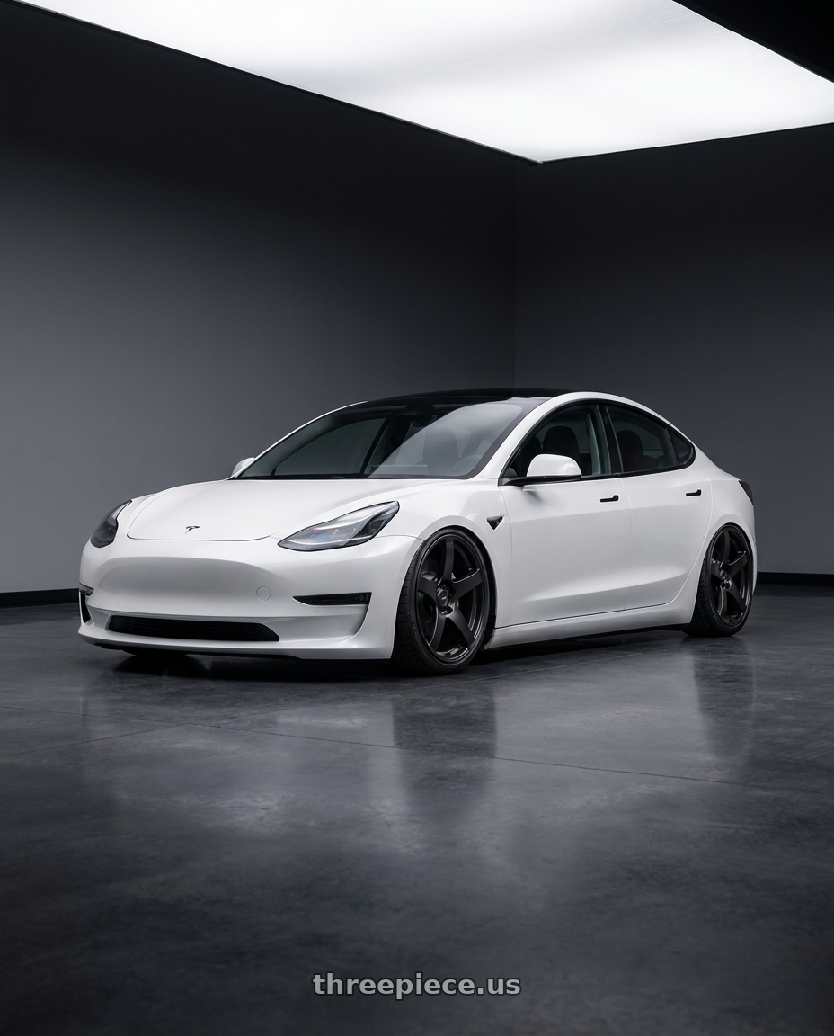 2023 Tesla Model 3 with Ssr Gtv01 5x114.3 19x8.5+38  FLAT BLACK wheels