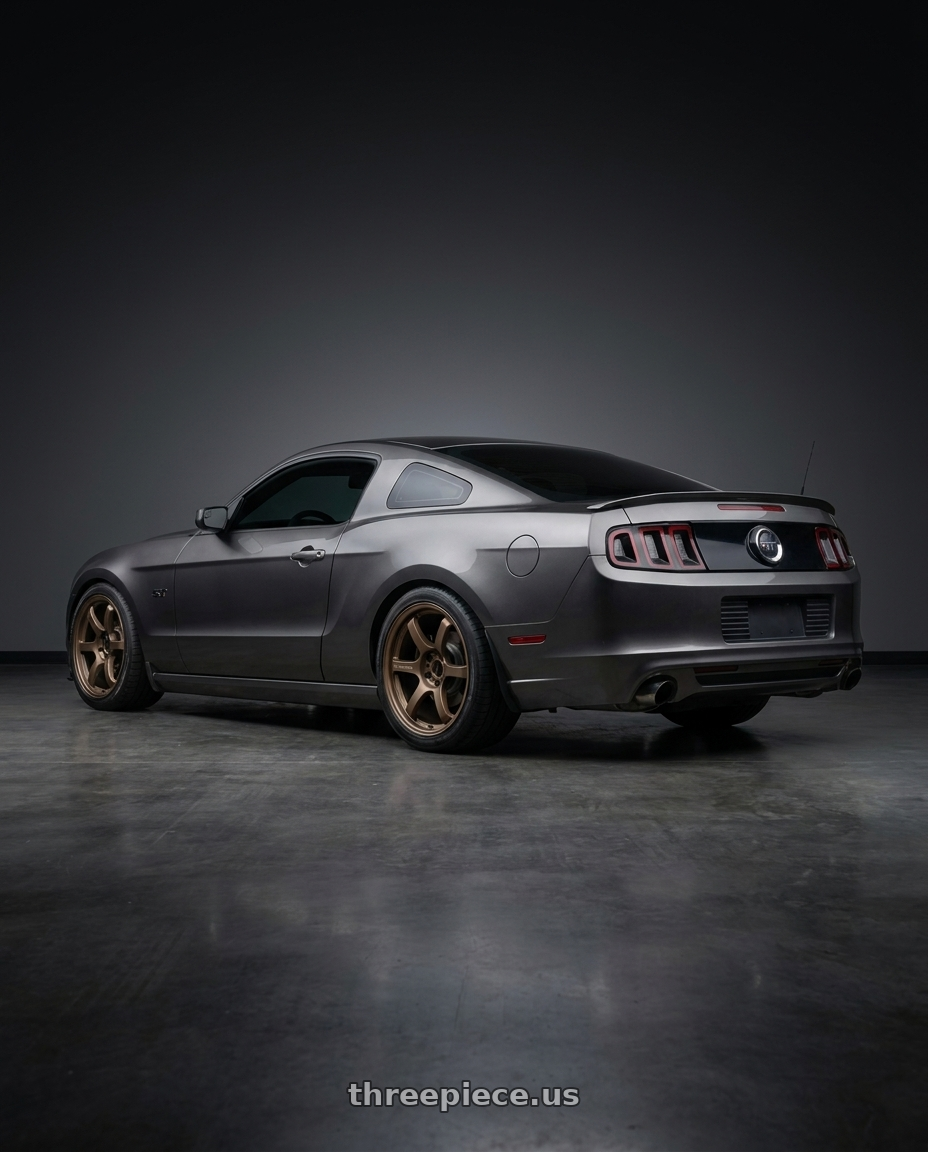2014 Ford Mustang GT with Gram Lights 57DR 5x114.3 19x9.5+35 Bronze II wheels rear three quarter view square tires