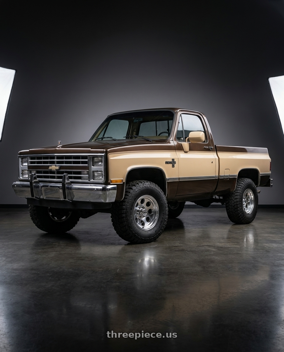 1986 Chevy c20 with Mickey Thompson Classic III Polished 5x139.7 15x10 -45 Polished wheels