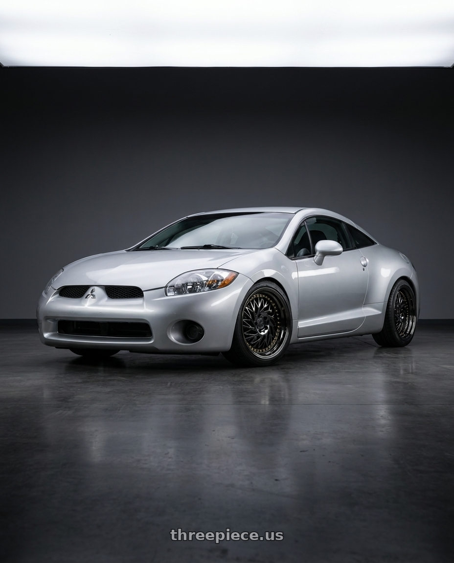 2010 Mitsubishi Eclipse with Aodhan DS03 5x114.3 18x9.5 +30 Black Vacuum w/ Gold Rivets wheels