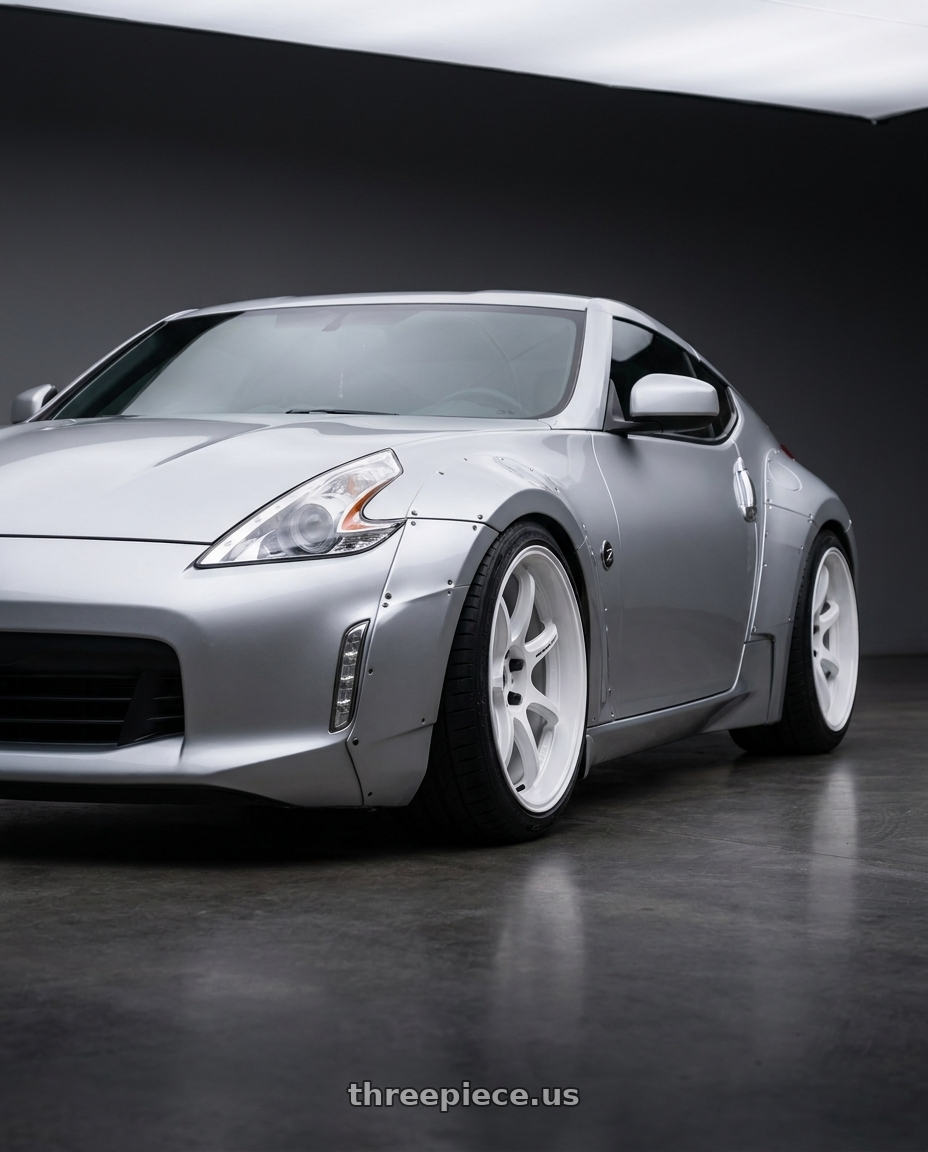 2015 Nissan 370z silver with Work Emotion D9r 5x114.3 19x8.5 +30 White wheels