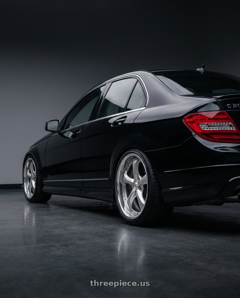 2013 c300 Mercedes Benz  with Work Wheels VS-KF 5x114.3 18x8.5+35 Light Grey Silver L Disk FULL REVERSE wheels rear three quarter view square tires