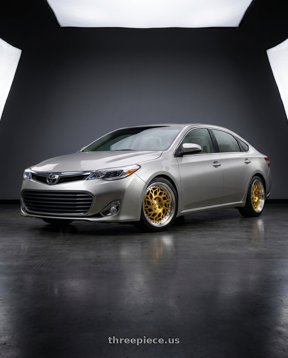 2013 toyota avalon with F1R R32 5x114.3 18x8.5 +33 Brushed Gold/Polish Lip wheels