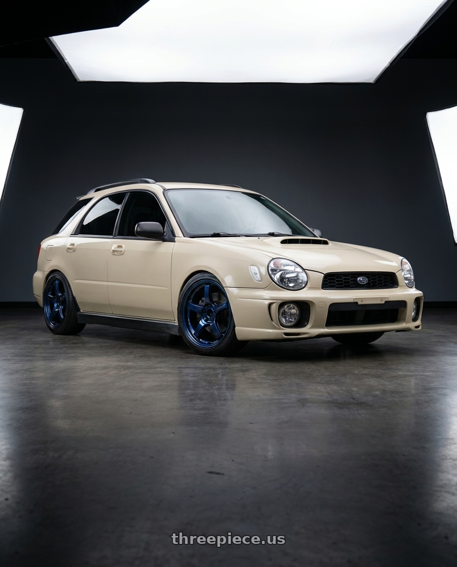 2002 subaru wrx wagon with Gram Lights 57CR 5x100 17x9 +38 ETERNAL BLUE PEARL wheels