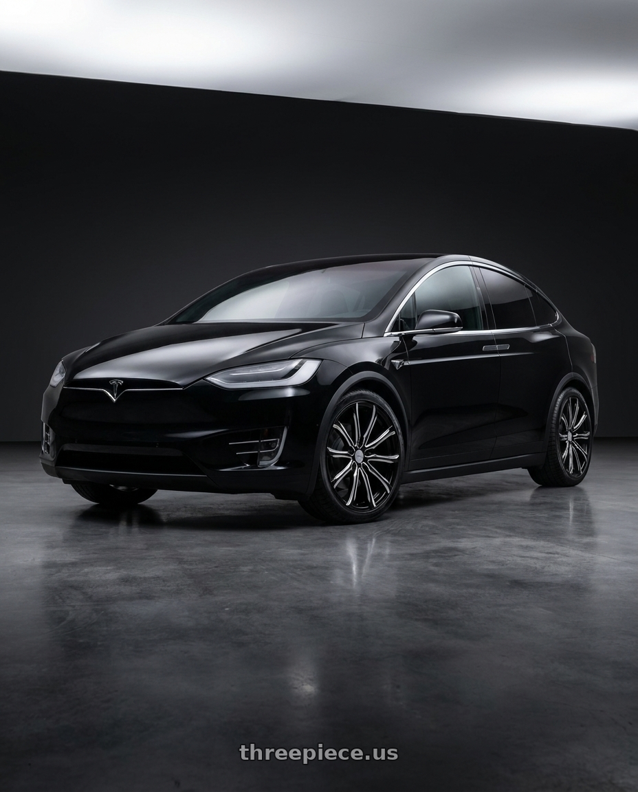 2018 TESLA MODEL X with ELURE 51 5X120 22x8 +38 BLACK AND MILLED wheels