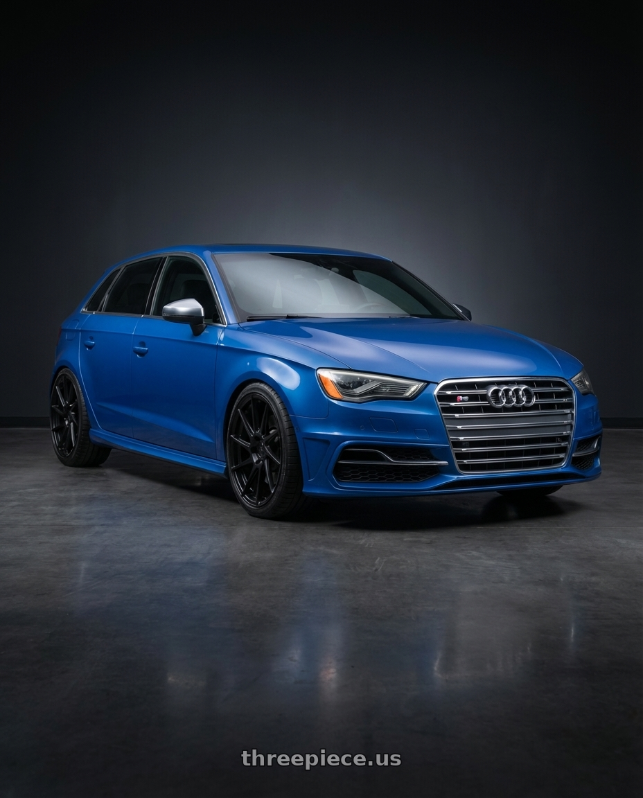 2019 Audi S3 8V with Aodhan AH09 5x112 18x8.5 +35 Matte Black wheels front three quarter view lowered stance