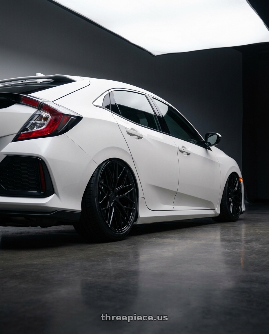 2024 Honda Civic with Avant Garde Wheels M520R 5X114.3 19x9.5 +40 Gloss Black wheels rear three quarter view slight stretch tires