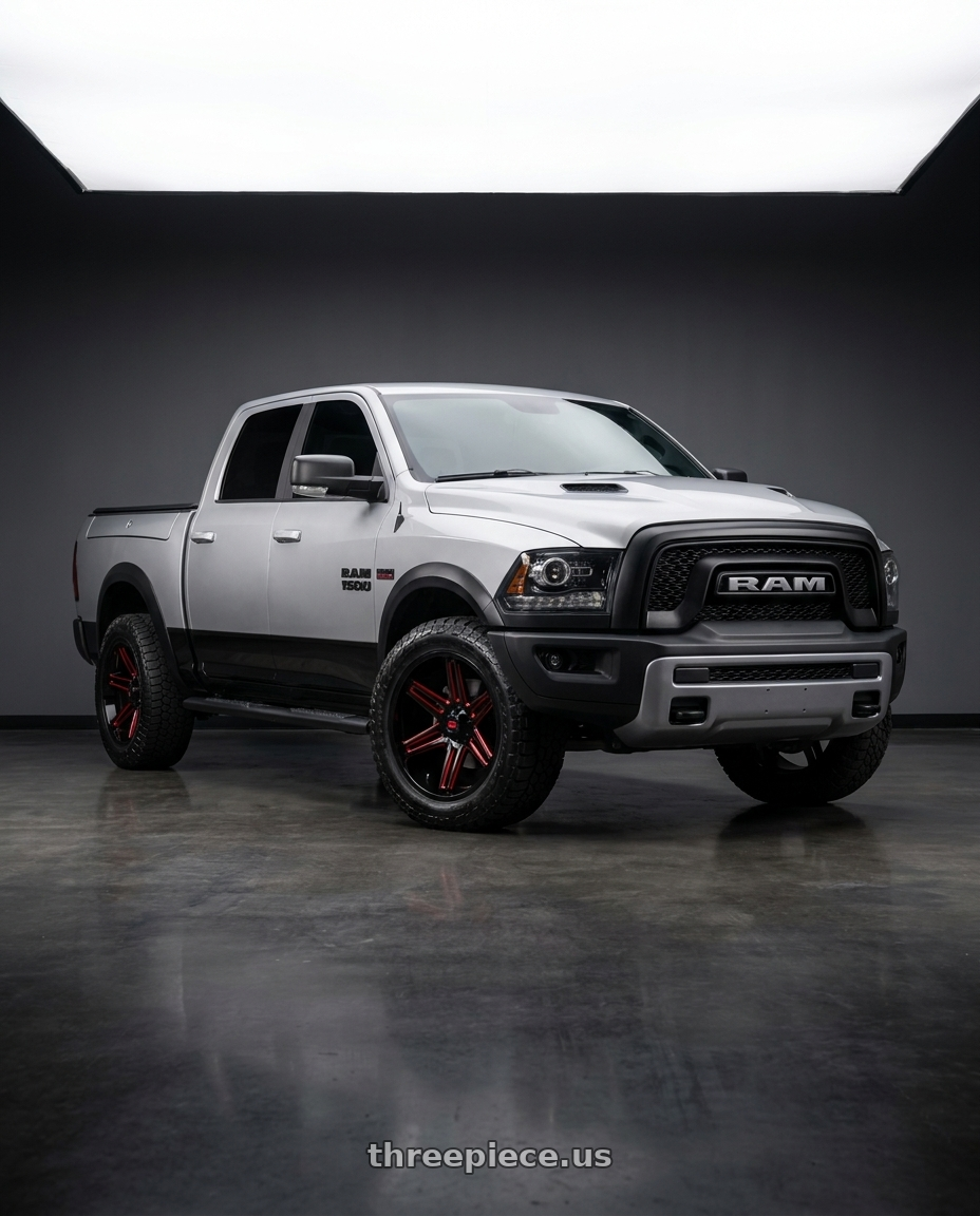2017 ram 1500 rebel with Vision Off-Road 363 Razor 5x139.7 22x12-51 Gloss Black Milled Spoke with Red Tint wheels