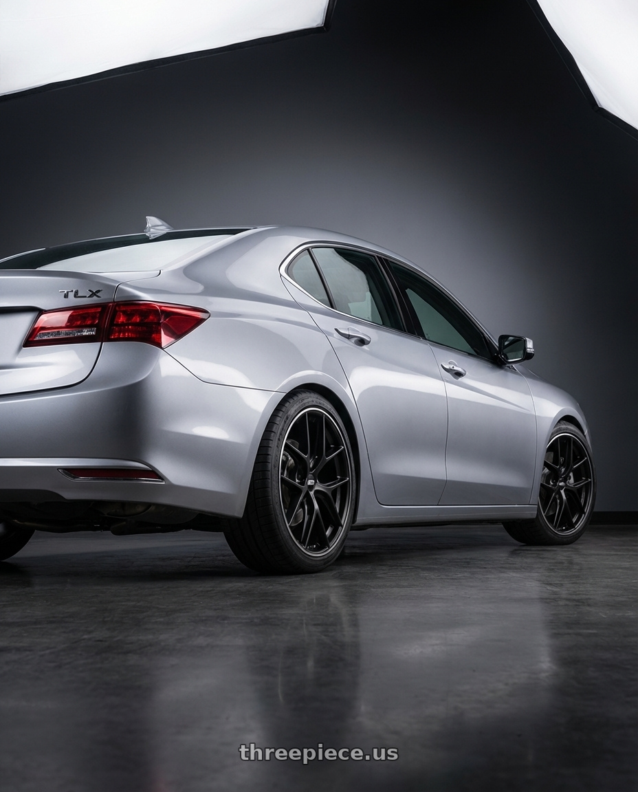 2019 Acura TLX with BBS CC-R 5x114.3 19x8.5+30 Satin Black wheels rear three quarter view square tires