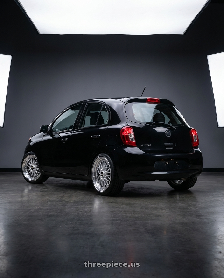 2017 Nissan Micra with BBS Super-RS 5x112 19x9.0+42 Silver wheels rear three quarter view square tires