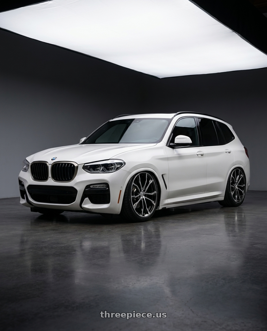 2019 Bmw x3m40 white with Petrol P2B 4X114.3 15X7 +40 GLOSS BLACK W/ MACHINED FACE wheels