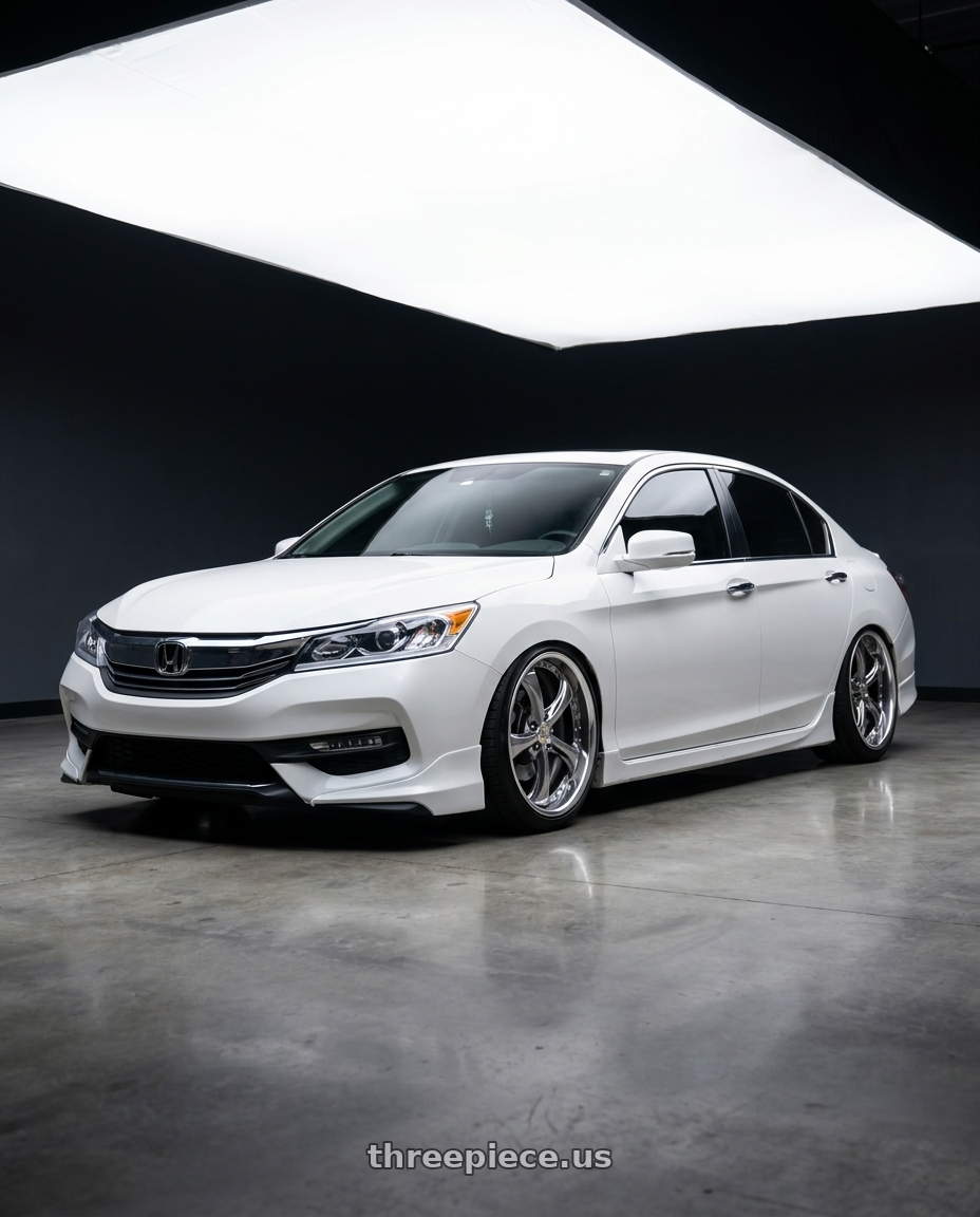 2016 Honda accord with Work Wheels VS-KF 5X114.3 19x7.5+27 Brilliant Silver Black O Disk FULL REVERSE wheels