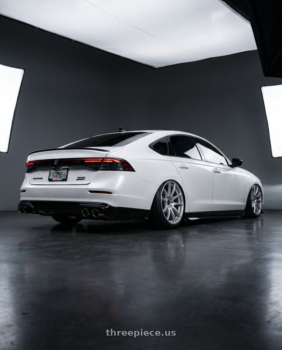 2026 Honda accord with Vors TR4 5x114.3 17x8  +35 Silver Machine Face wheels rear three quarter view slight stretch tires
