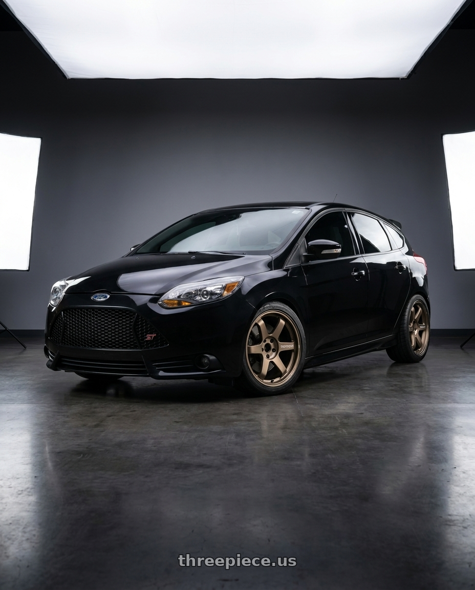 2013 black ford focus st with Volk Racing TE37 Ultra M Spec 5x112 19x9.5+23 19x10.5+35 Bronze Almite Toyota Supra MK5 Spec wheels
