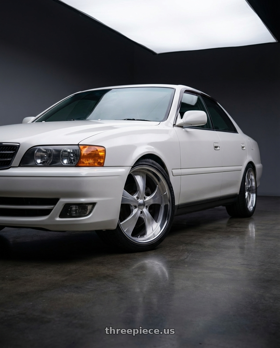 1999 Toyota Chaser Tourer GP with Strada Street Classics Old Skool 5x115 24x10 +15 Brushed Face Silver Milled SS Lip wheels