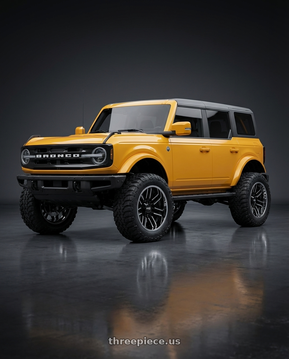 2024 Ford Bronco with Moto Metal MO202 6X139.7 20X12 -44 GLOSS BLACK MACHINED CENTER CHROME LIP wheels