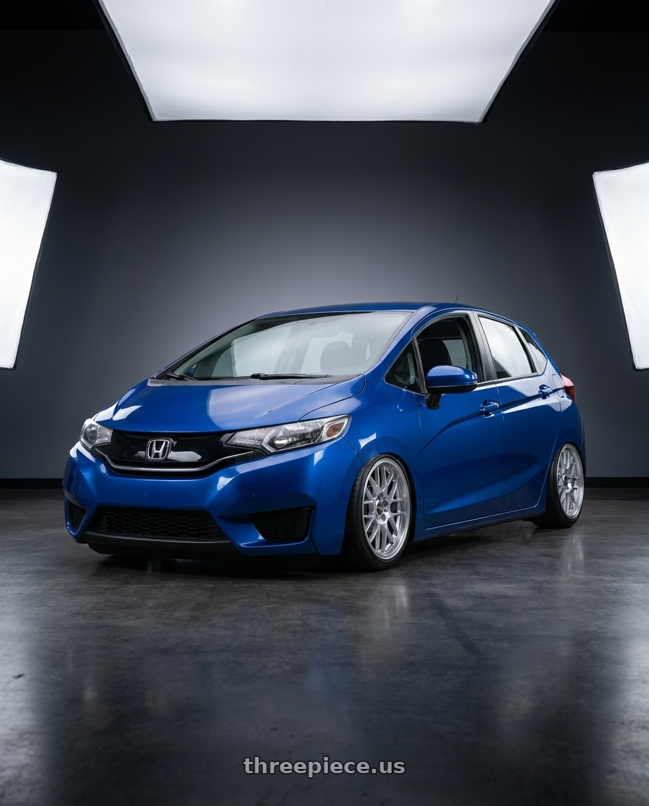 2015 Honda fit bule with BBS RG-R 4x100 17x7.0+38 Diamond Silver wheels