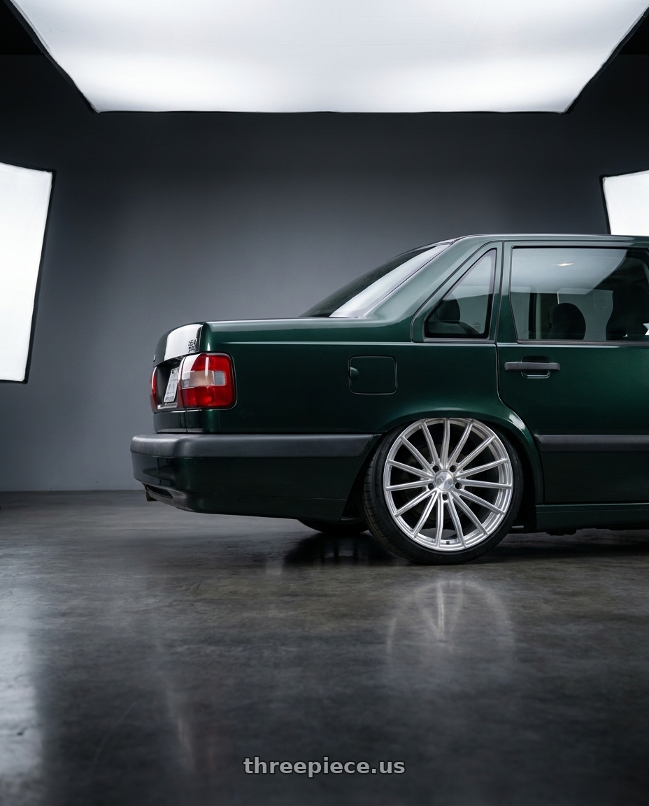 1993 Volvo 850 with XO LONDON 5X112 19X8.5 +42 SILVER W/ BRUSHED FACE wheels rear three quarter view slight stretch tires
